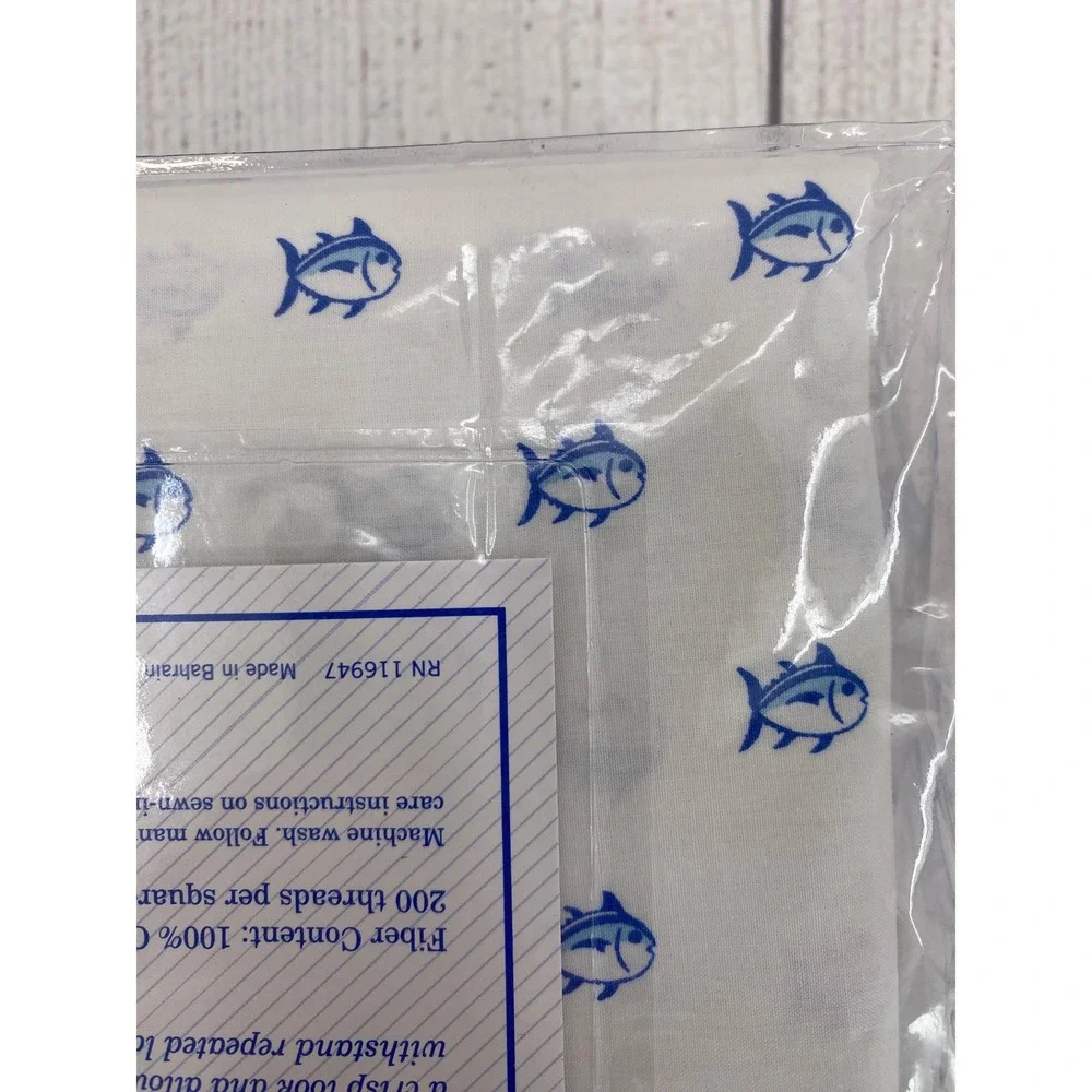 Southern Tide Skipjack Sheet Set King White Blue 100% Cotton Percale Coastal